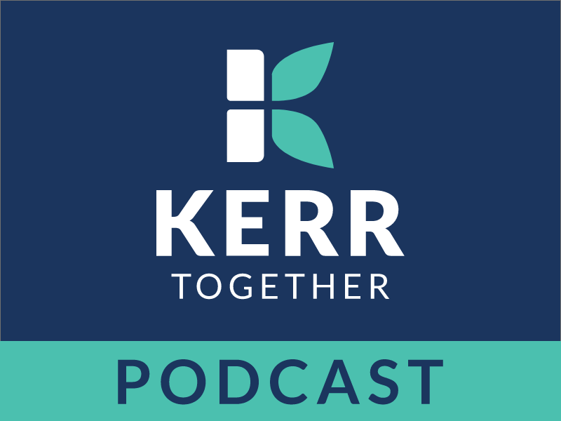 A logo for the Kerr Together Podcast featuring a stylized 'K' with a leaf and the text 'Kerr Together Podcast' below